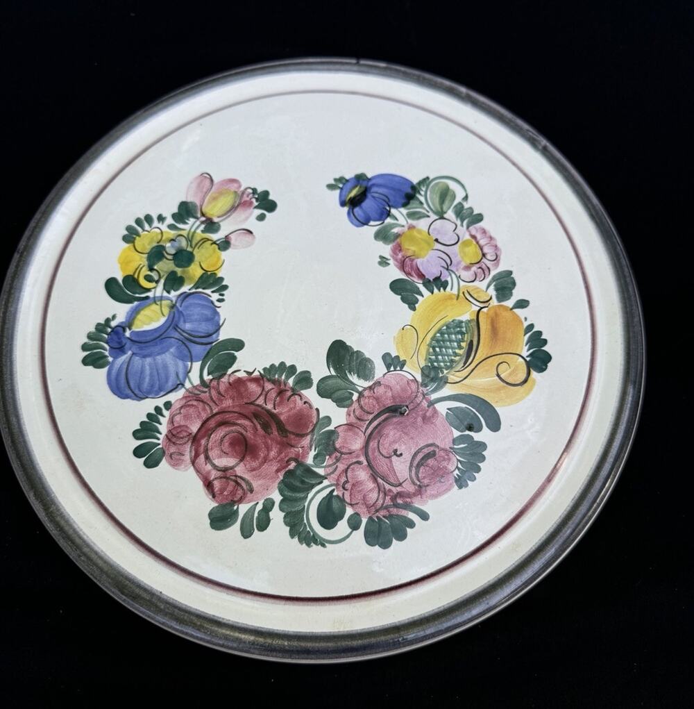 GMUNDNER AUSTRIA KERAMIK POTTERY CAKE PLATE Hand Painted 11” -A86